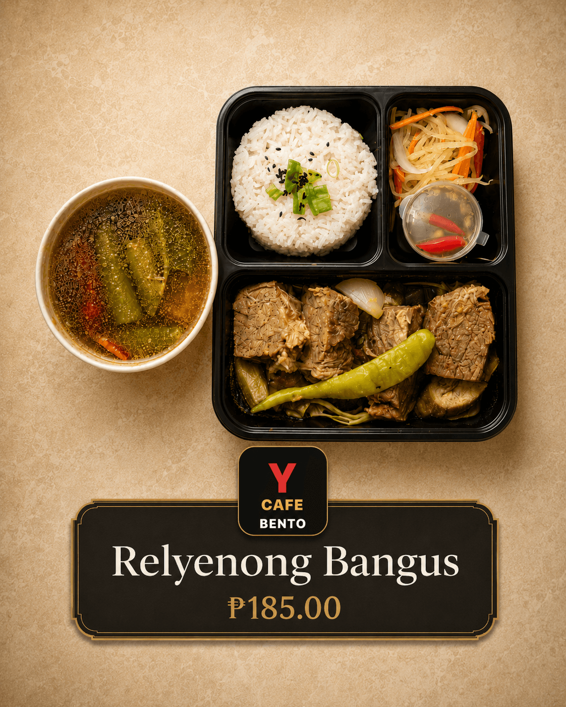 Relyenong Bangus in Y Cafe Bento packaging